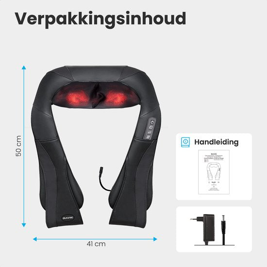Auronic Shiatsu Massagekissen - Elektrisches Nackenmassagegerät - Nacken und Schultermassagegerät - Infrarot - Schwarz