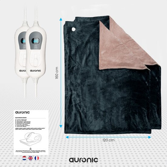Auronic Electric Blanket - Duo Pack - Wärmedecke - 1 Person - 3 Wärmestufen - 160x120cm - Anthrazit