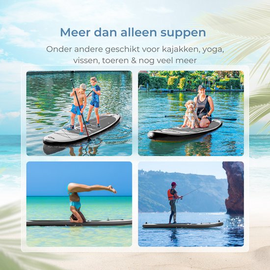 Supper Sup Board - Max. 120KG - Aufblasbar - Paddle Board - Pumpe - Finne - Leash - Tragetasche - 285 x 76 cm - Schwarz