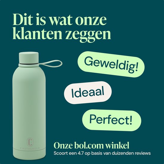 Castagnola Wasserflasche - Edelstahl-Trinkflasche 500 ML - Stahlthermoskanne - Trinkflaschen für Erwachsene - Doppelwandig - Grün