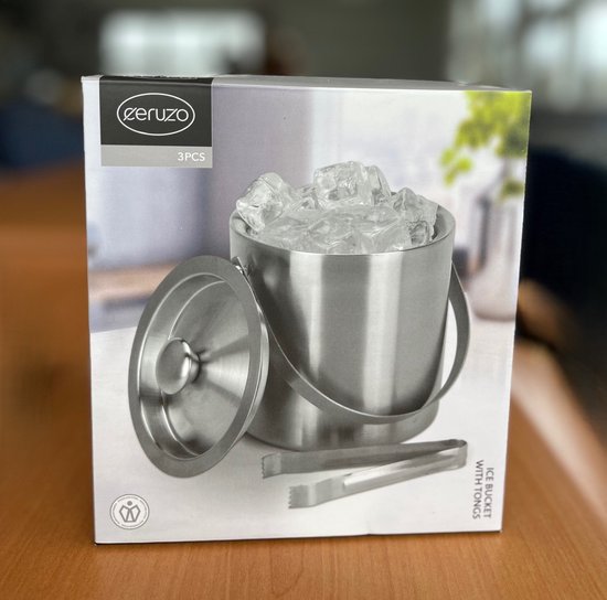 Ceruzo Edelstahl Eiskübel - mit Eisbar - Doppelwandig - Edelstahl - 15 cm x 18,5cm -.