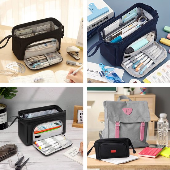 Diydash Federmäppchen XL - Federtasche - Federmäppchen - Schulmäppchen - Großes Federmäppchen - Schulbedarf - Trousse Scolaire - Für Mädchen, Jungen und Erwachsene - Schwarz