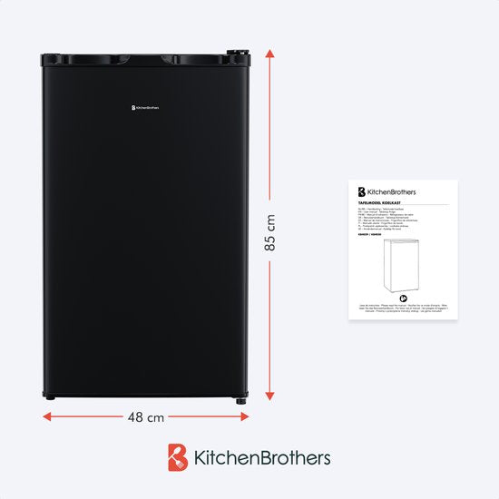 KitchenBrothers Tischkühlschrank - 88L - Freistehend - Schwarz - Kompakter Minikühlschrank mit verstellbaren Ablagen