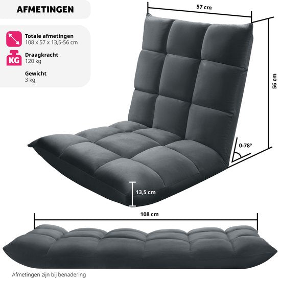 tectake Relaxsessel - Relaxsessel - XXL-Bodensessel - Klappbar mit Liegefunktion - Bodensessel mit verstellbarer Rückenlehne - Verwendbar als Sessel, Sitzkissen, Bodenkissen, Liege oder zur Meditation - Grau