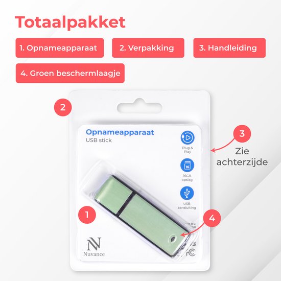 Nuvance - Abhörgerät - Usb Stick Abhörgerät - Voice Recorder Digital - Spy Recorder - Diktiergerät - Abhören & Aufnehmen