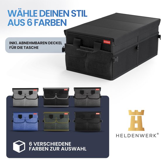 HELDENWERK Premium Kofferraum-Organizer mit Deckel, stabil & rutschfest - Faltbare Kofferraumtasche, groß mit doppeltem Boden - Kofferraumbox, Kofferraum-Organizer-Box