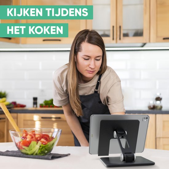 Serve Tablet-Halter XL faltbar - Extra stabil & standfest - Schwarzer klappbarer Ständer für Tisch oder Schreibtisch - Schwarz