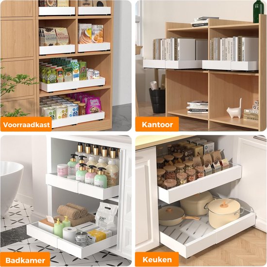 Posity Slide Drawer - Küchenschrank-Organizer - Spülenschrank/Schubladen-Organizer - Innenschublade Küche - Ausziehbar und verstellbar (32-52 cm) - Teleskopisch - Weiß
