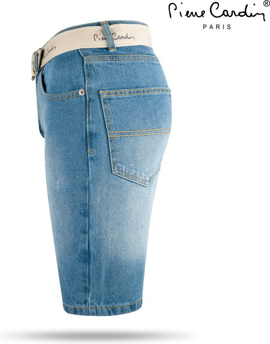 Pierre Cardin - Herren-Bermudas mit kostenlosem Gürtel - helle Waschung - Denim