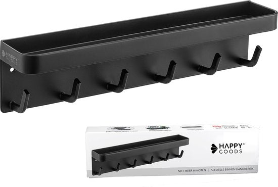 Happy Goods® - Schlüsselbrett - Schlüsselhalter - selbstklebend, magnetisch und schraubbar - rostfreier Stahl - Schwarz
