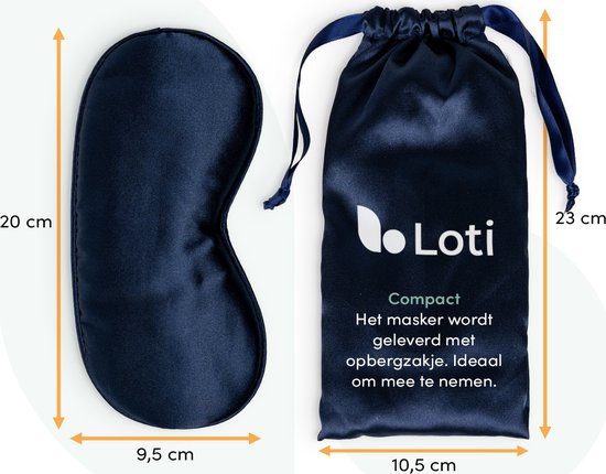 Loti Premium Silk Sleep Mask + Aufbewahrungsbeutel - 100% Verdunkelung Augenmaske - Einstellbar - Augenbinde - Seidig weich - Anti-Falten - Augenmaske - Schlafmaske - Blau