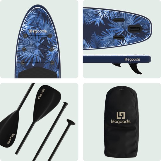 LifeGoods PaddlePro SUP Board - mit Sitz - Aufblasbares Paddle Board - Komplettset - Max. 150KG - 320x81cm - Tropisch Blau