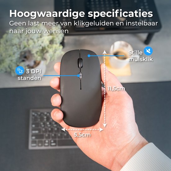 Nuvance Wireless Mouse - Bluetooth - Geräuschlos - Laptop & Gaming - Drahtlos - Computermaus - Links- und Rechtshänder - Schwarz