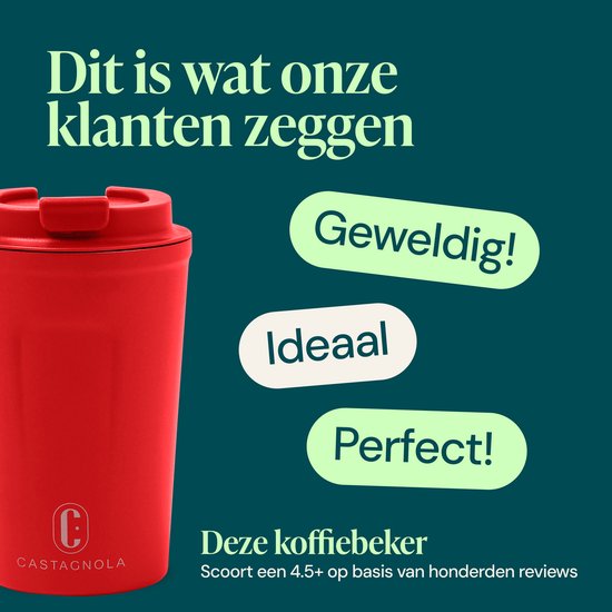 Castagnola Thermos Cup - Kaffeebecher To Go - Reisebecher für Kaffee und Tee - Teebecher - 380 ML - Edelstahl - Rot