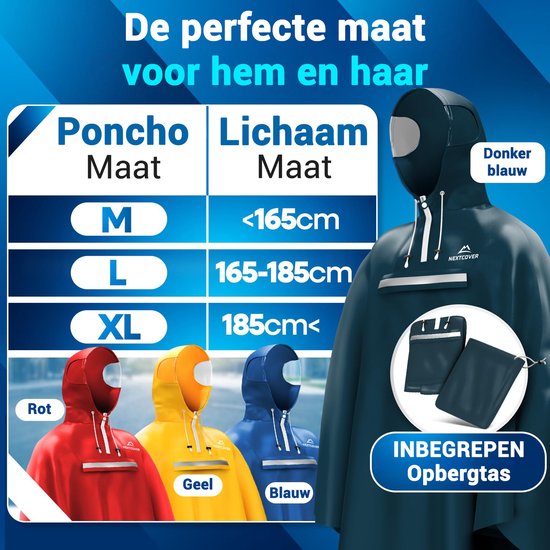 Nextcover Regenponcho Fahrrad für Damen und Herren | Regencape mit AquaShield 2.0 Technologie, wind- und wasserdicht | Ideal zum Radfahren, Wandern und Angeln | Fahrradponcho Erwachsene Unisex Fit | Poncho