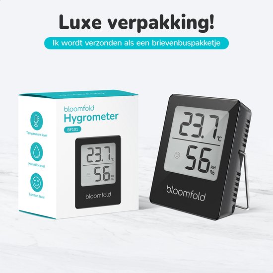 Bloomfold Hygrometer - Luftfeuchtigkeitsmesser - Digitale Wetterstation - Innenthermometer - inklusive Batterie