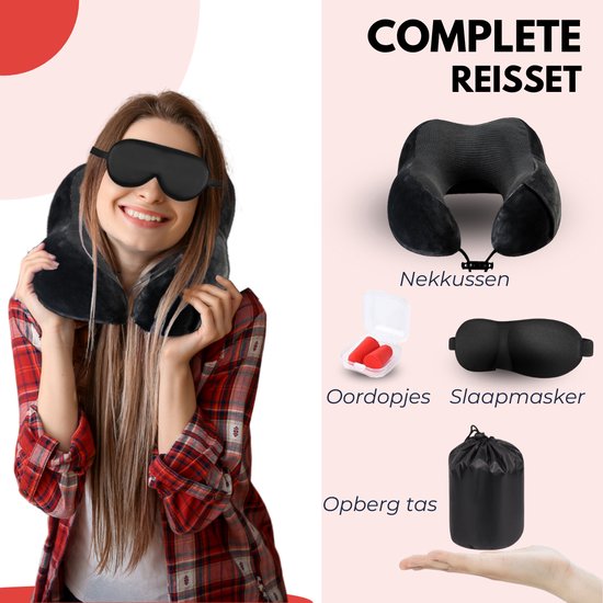 VAIVE Comfort Neck Pillow Airplane & Car - Optimale Unterstützung - Memory Foam - Reisekissen - Plus Sleep Mask & Earplugs
