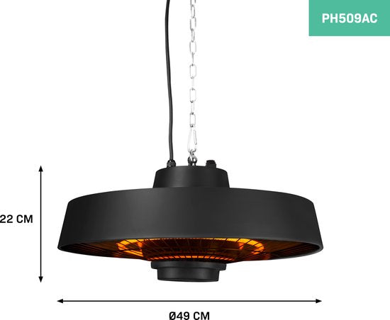 VONROC Atmosphärischer Terrassenstrahler hängend - Vulcano 2000W - Leistungsstarke Infrarotlampe - mit 2 Heizstufen, Timer und Fernbedienung