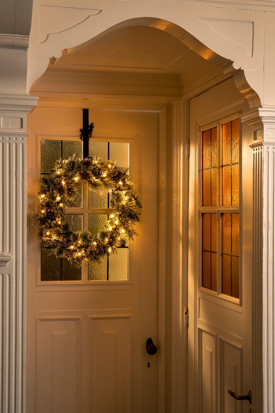 Black Box Trees Vandans Weihnachtskranz mit LED-Lichtern - Ø60 cm - Grün gefrostet