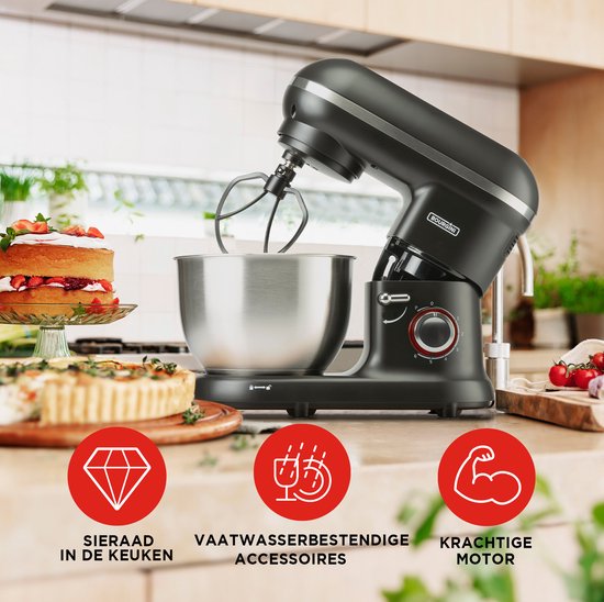 Bourgini Classic Kitchen Chef Küchenmaschine - 4.5L Rührschüssel - Küchenmaschine - Küchenroboter - 1300W- Schwarz
