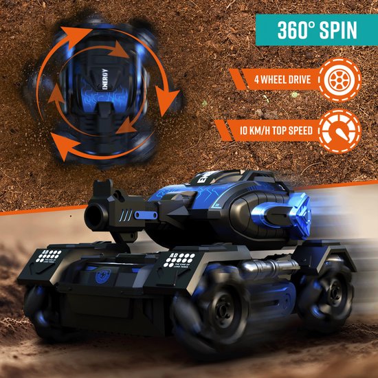 NAPI Steuerbares Auto RC-Panzer - Mit Kugeln - 2 Batterien und Rauchgenerator - Für Jungen - Outdoor - Panzerschieber