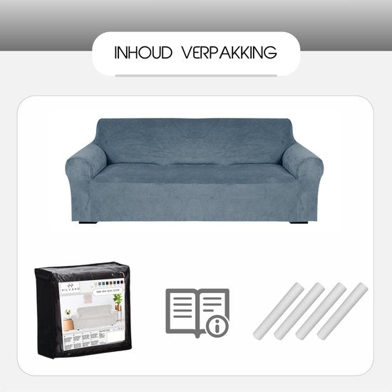 Hilvard - Sofabezug 3-Sitzer Sofas - (185 - 230 cm) - Steinblau - Samt - Stretch - Sofaschoner - Möbelbezug - Gegen Beschädigungen und Flecken - Sitzbezug - Sitzbezug