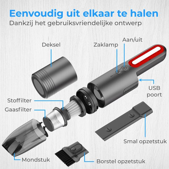 Nuvance - Auto-Staubsauger - 6000Pa - Kabelloser Handstaubsauger - USB Wiederaufladbar - Handstaubsauger - Auto Handstaubsauger - Krümelsauger - Krümelsauger