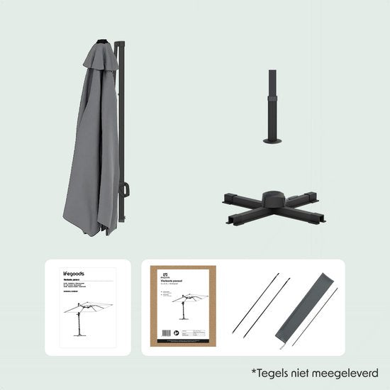 LifeGoods Sonnenschirm - 300x300 cm - neigbar - 7 Ständer - wasserdicht - mit Bezug - Anthrazit