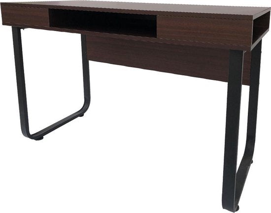 Schreibtisch Computertisch Stabil - Laptop Schreibtisch - Industrie Vintage - Schwarzes Metall Braunes Holz