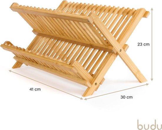 Budu Abtropfgestell - Abtropfgestell aus Bambusholz - Abtropfgestell für Geschirr - Geschirrspülregal - Küchenregal - klappbar - klappbar -