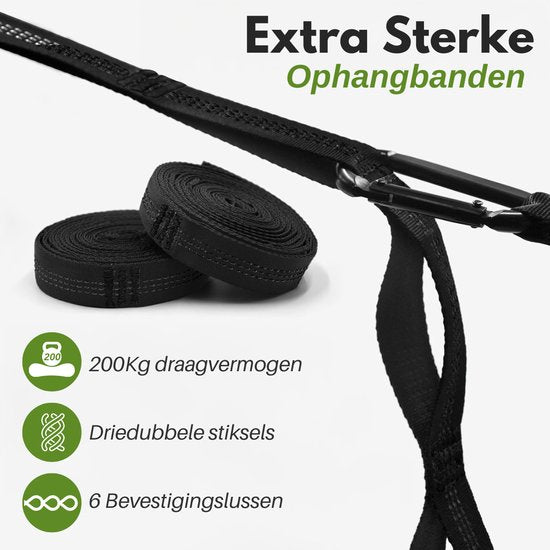 Vertrex Hammock Pro Hängematte mit Gurt und Karabiner für Hängematten - 270 x 140 cm - Max 200 kg - Grau/Schwarz