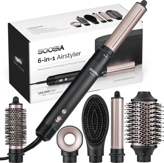 Soosia 6-in-1 Airstyler - Haartrockner & Lockenstab - Föhnbürste & Lockenbürste - Haarwickel