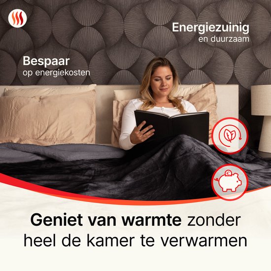 Seranova Heizdecke 3XL - Extra Heizdrähte - Premium Modell - 200x180 cm - 2 Personen Heizdecke - Doppelseitiges Fleece Sherpa - Grau