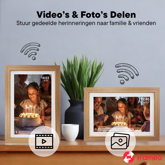Denver Digitaler Fotorahmen 15,6 Zoll - Holz - XL - Full HD - Frameo App - Geschenk zum Valentinstag - Fotorahmen - WiFi - 16GB - IPS Touchscreen - PFF1543LW