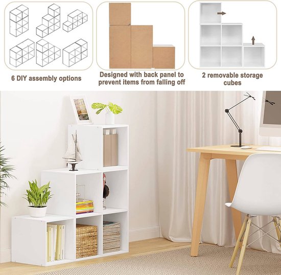 Woltu 6-Regal Bücherregal - 90 x 90 x 30 cm - weiß MDF - modular und stilvoll