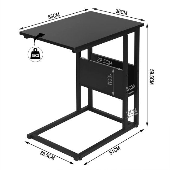 Couchtisch - Beistelltisch - Beistelltisch - Loungetisch - Wohnzimmertisch - Akzenttisch - Schwarz - 55x36x59,5cm