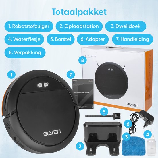 Ølven Staubsaugerroboter mit Wischfunktion - App - Ladestation - Geeignet für Haustiere - Wischroboter