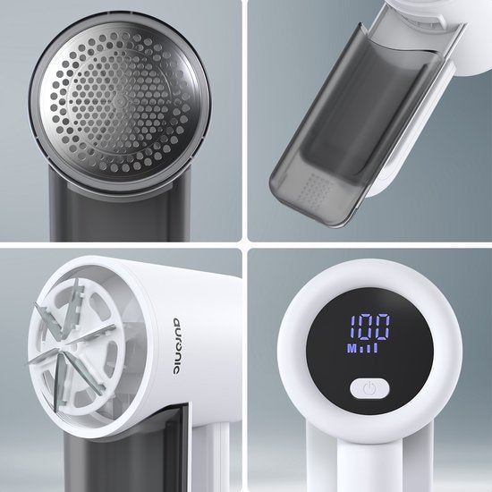 Auronic Electric Lint Remover Pro - Fusselentferner - Akkulaufzeit 120 Minuten - Wiederaufladbar - LED-Anzeige - Entlaubungsgerät - Weiß