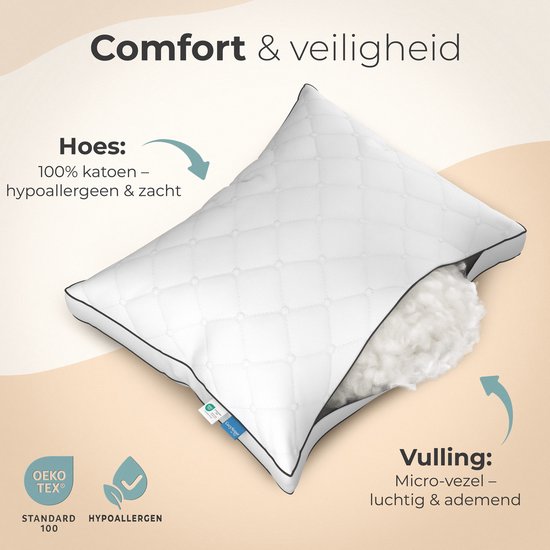 CozySense® Kinderkissen - Kopfkissen Kind - Kleinkind-Kopfkissen - Ergonomisch & verstellbar - 100% Baumwolle - Hypoallergen - OEKO-TEX® - 40x55cm - 2-12 Jahre