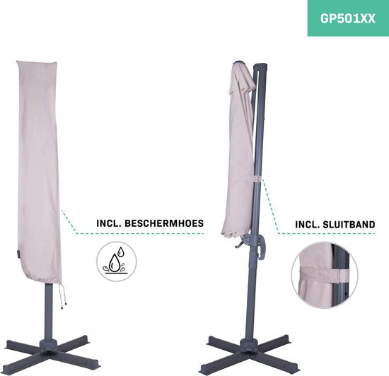 VONROC Premium Floating Parasol Bardolino Ø300cm - Inkl. Kreuzfuß & Schutzhülle - Runder Sonnenschirm - 360° drehbar - Neigbar - UV-beständiges Tuch - Beige