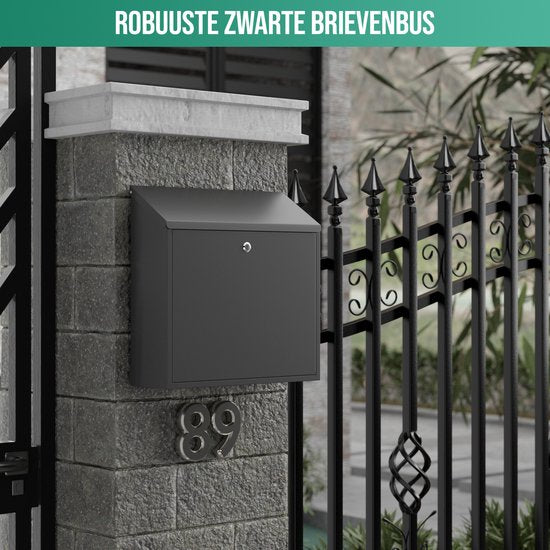 Avalo Briefkasten Schwarz Edelstahl - Wandbriefkasten - Inkl. Montagematerial & 2 Schlüssel