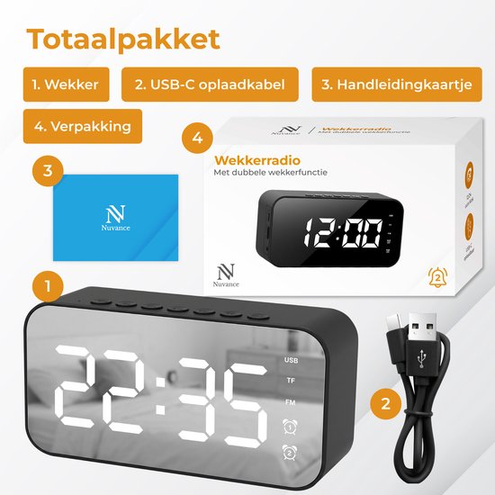 Nuvance Radiowecker – Digitaler Wecker für das Schlafzimmer – Radiowecker – 2 Weckzeiten – Dimmfunktion – Digitale Wecker – Radiowecker