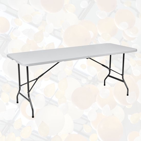 BRASQ Zusammenklappbarer Klapptisch Weiß - 180x70x74cm- Campingtisch - Klapptisch - Wetterfest - Tisch mit Tragegriff