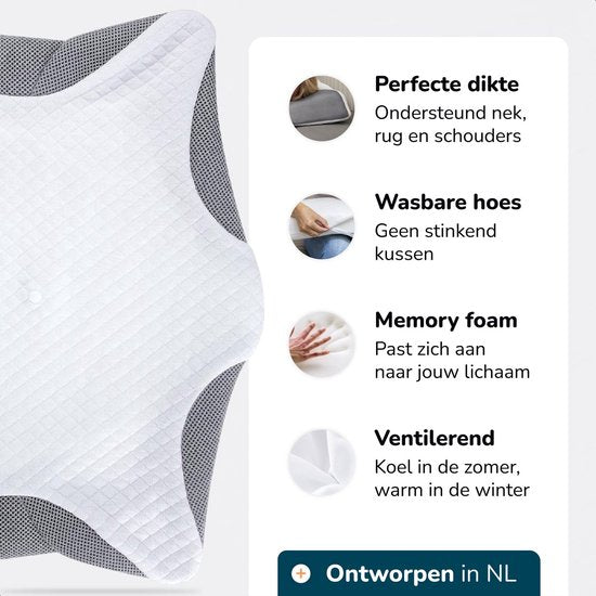 Alyze Anti-Schnarch-Kissen - Für jede Schlafposition - 60x40 cm - Kissen - Apnoe - Ergonomisch & orthopädisch - Schlaf - Schmetterling - Kopfkissen - Nackenschmerzen - Memory Foam - weiß