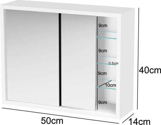 Medizinschrank - Spiegelschrank über Waschbecken Bad WC - 50 x 40 x 14 cm