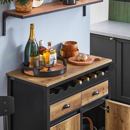 SoBuy Küchenwagen mit Rädern, Kücheninsel mit Flaschenhalter, 2 Schubladen und 2 Türen, Vintage Braun, 89x40x87 cm, Anrichte und Vorratsschrank - FKW122-SCH