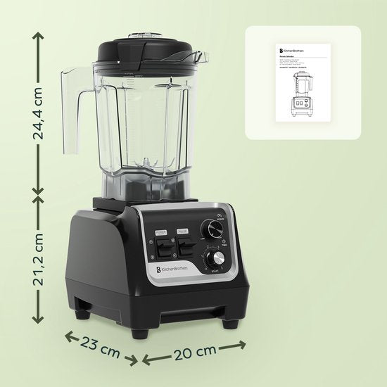 KitchenBrothers Power Blender - 1600W - 2L - Smoothie Maker - Eiszerkleinerer - Metallic Schwarz