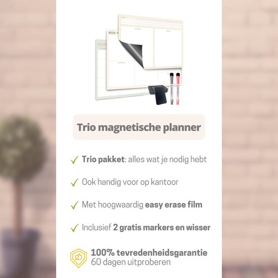Magnetischer Wochenplaner + Monatsplaner Whiteboard - Trioset - Planer magnetisch - Planungstafel - Familienplaner