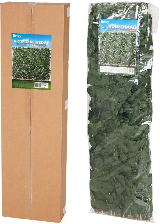 Brixy Künstliche Hecke Solar - Led - Ausziehbar - 180 x 90 cm - Künstlicher Efeu - Künstliche Pflanzen für den Außen- und Innenbereich - Pflanzenimitation - Künstlicher Efeu - Ausziehbar - Licht - Beleuchtung