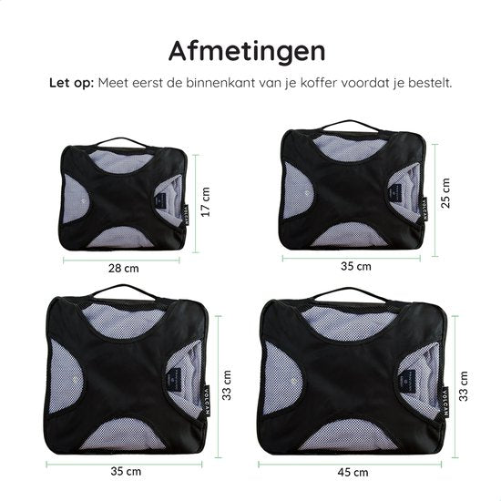 Volcan Packing Cubes - Kofferorganisationsset - 4er Set - Reisewürfel - für Rucksack und Koffer - Schwarz